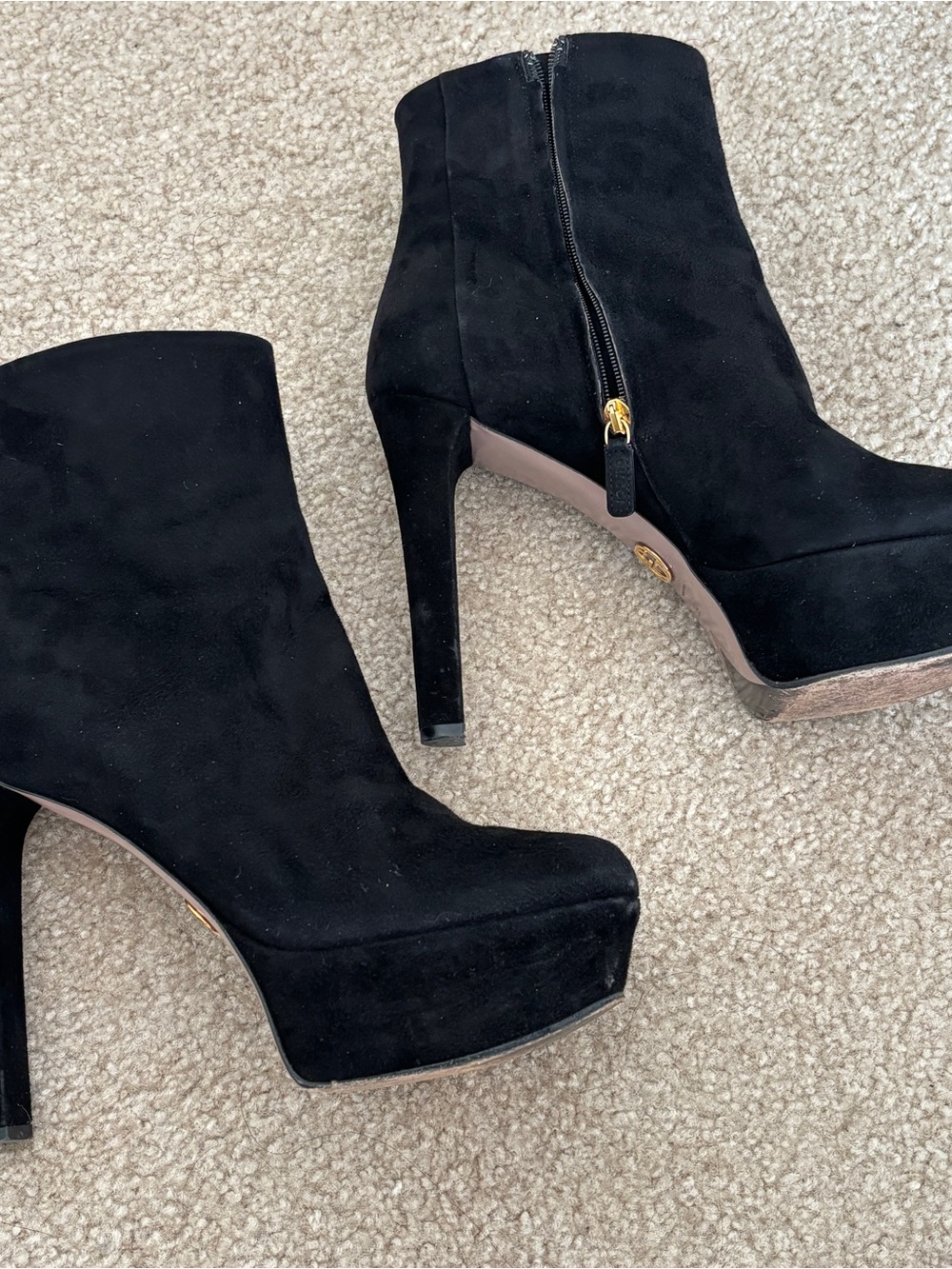 GUCCI Black Suede Platform Ankle Boots G Logo 39 Hidden Platform Stiletto - Picture 5 of 11